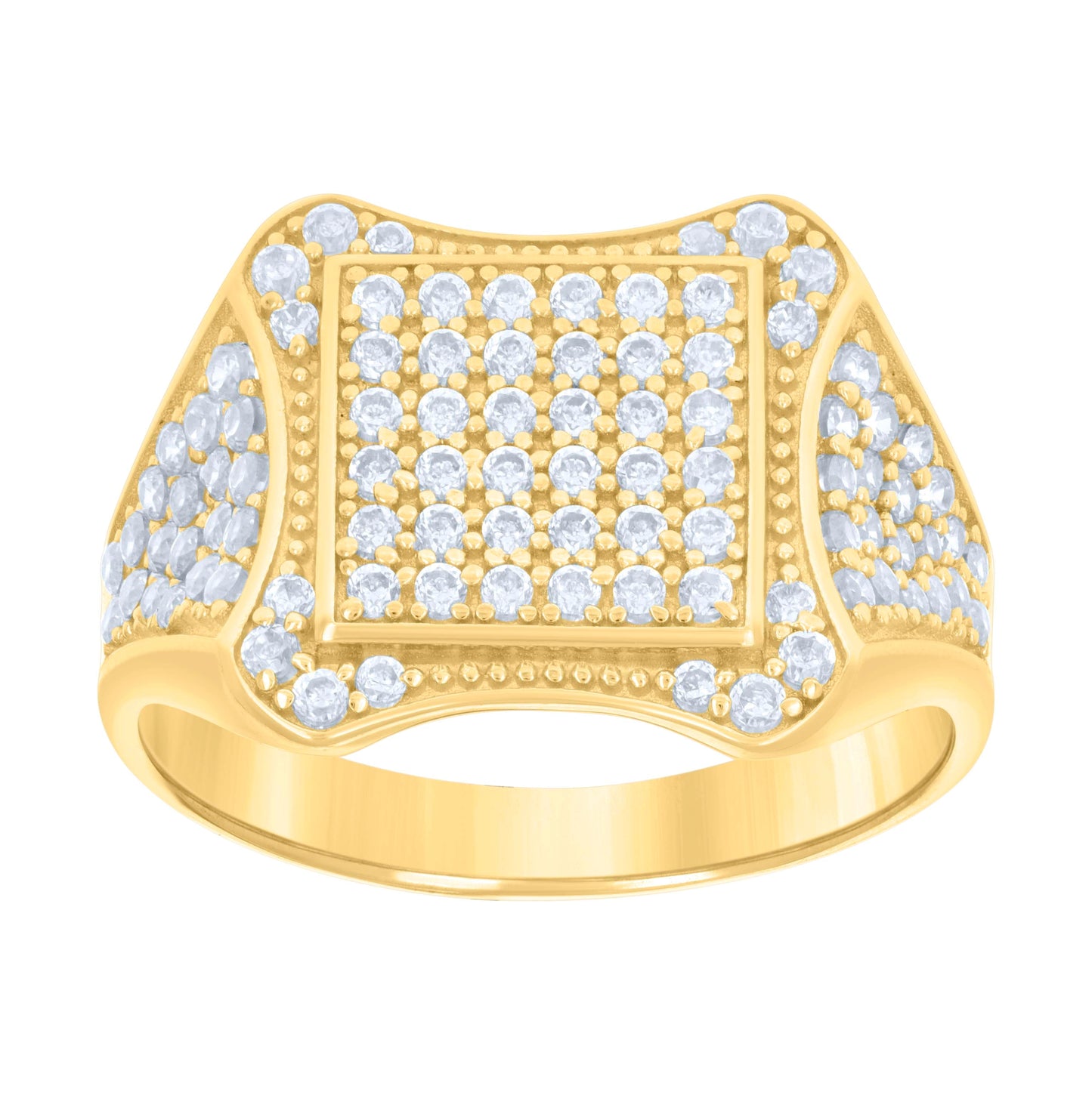 10K Yellow Gold Mens Cubic-Zirconia Square Head Fashion Ring