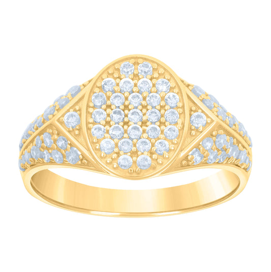 10K Yellow Gold Mens Cubic-Zirconia Oval Head Fashion Ring