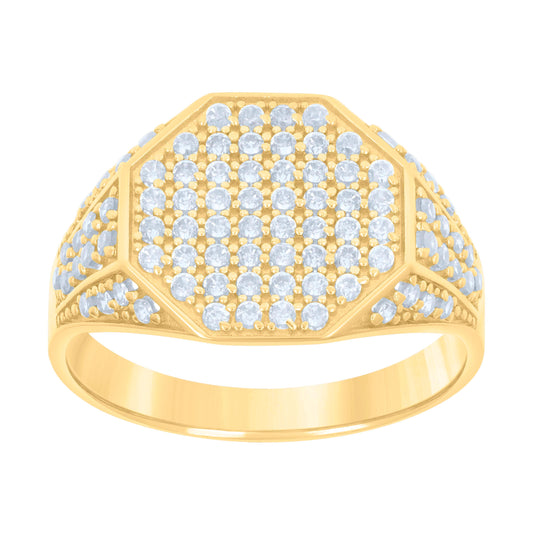 10K Yellow Gold Mens Cubic-Zirconia Octagon Head Fashion Ring