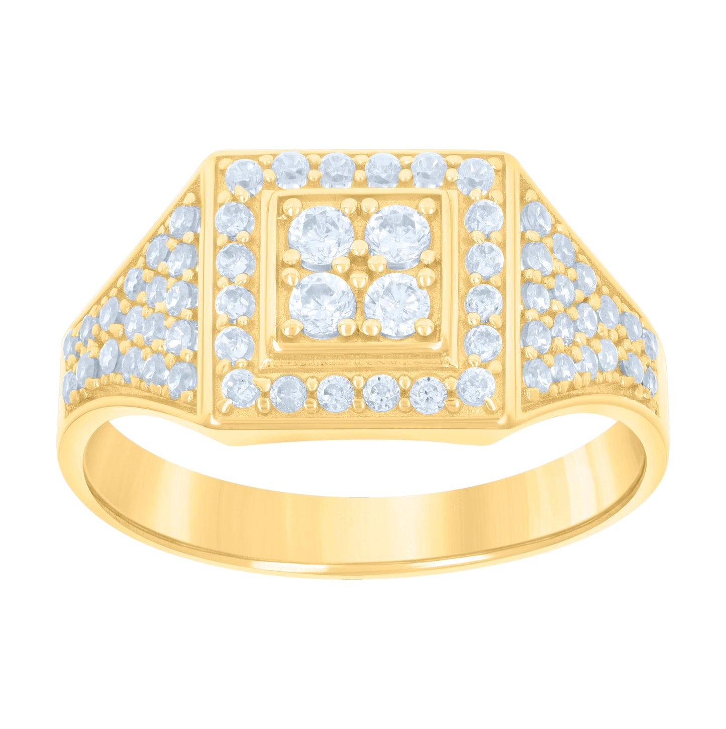 10K Yellow Gold Mens Cubic-Zirconia Square Head Fashion Ring