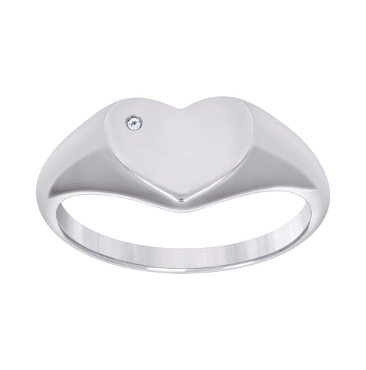 Sterling Silver Womens Cubic-Zirconia Heart Ring Size 7