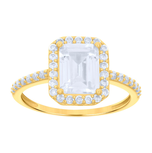 10K Yellow Gold Womens Emerald-Cut Round Cubic-Zirconia Bridal Anniversary Engagement Wedding Ring
