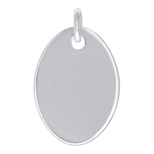 Sterling Silver Unisex Engravable Disc Oval Fashion Charm Pendant