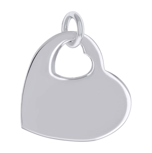 Sterling Silver Womens Engravable Disc Heart Charm Pendant