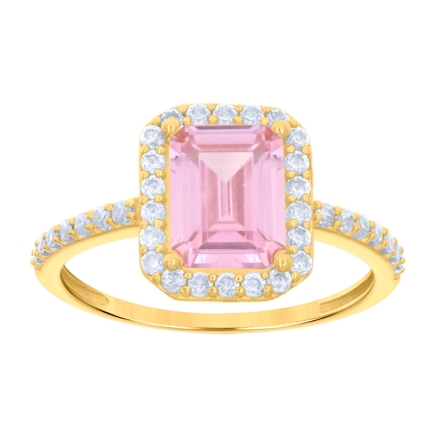 10K Yellow Gold Womens Emerald-Cut Round Cubic-Zirconia Bridal Anniversary Engagement Wedding Ring