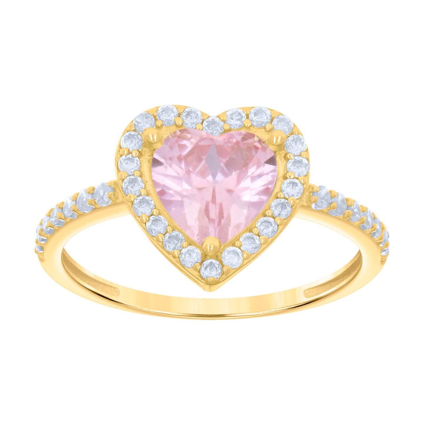 10K Yellow Gold Womens White Heart Round Cubic-Zirconia Heart Bridal Anniversary Engagement Wedding Ring