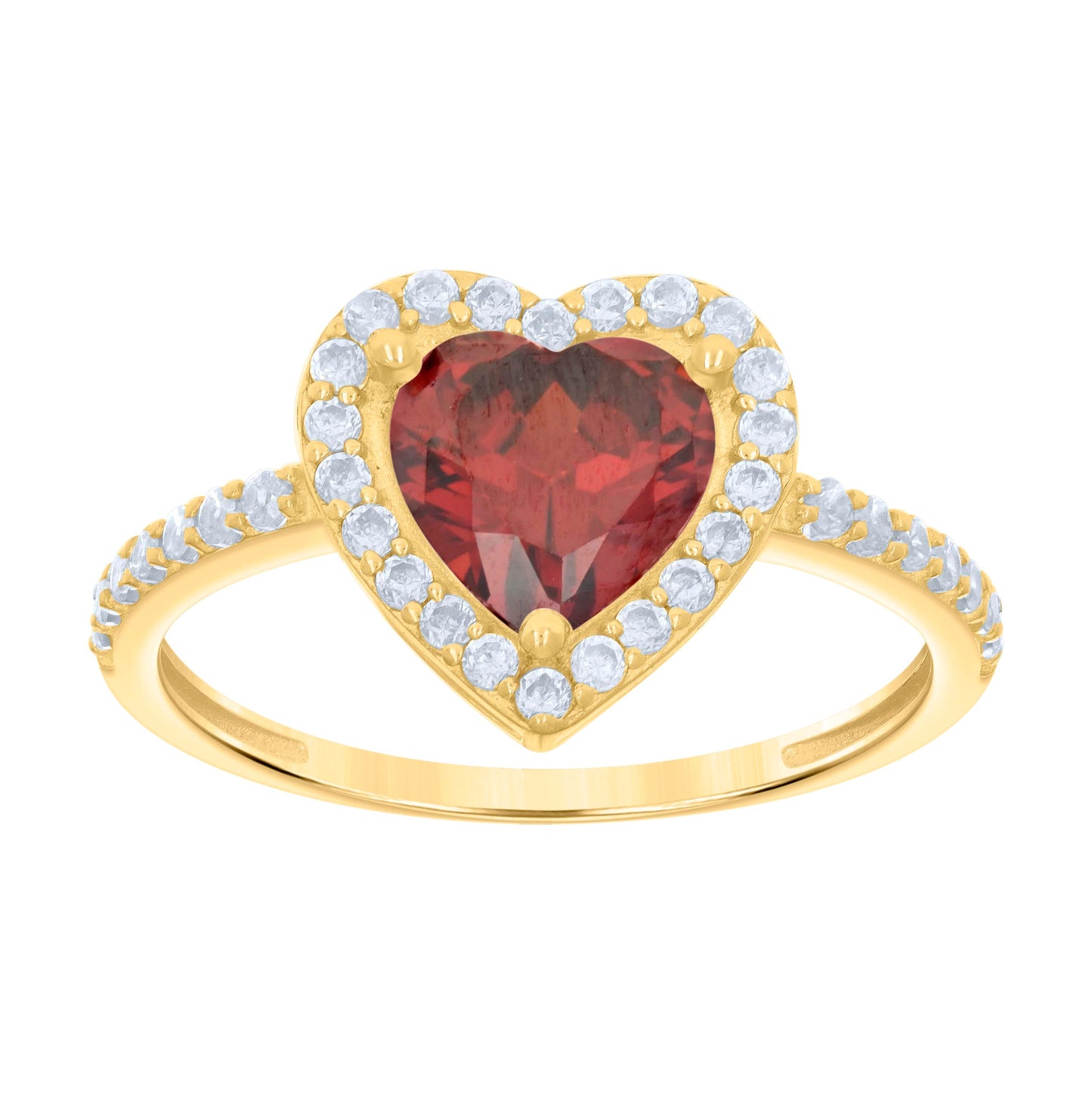 10K Yellow Gold Womens White Heart Round Cubic-Zirconia Heart Bridal Anniversary Engagement Wedding Ring