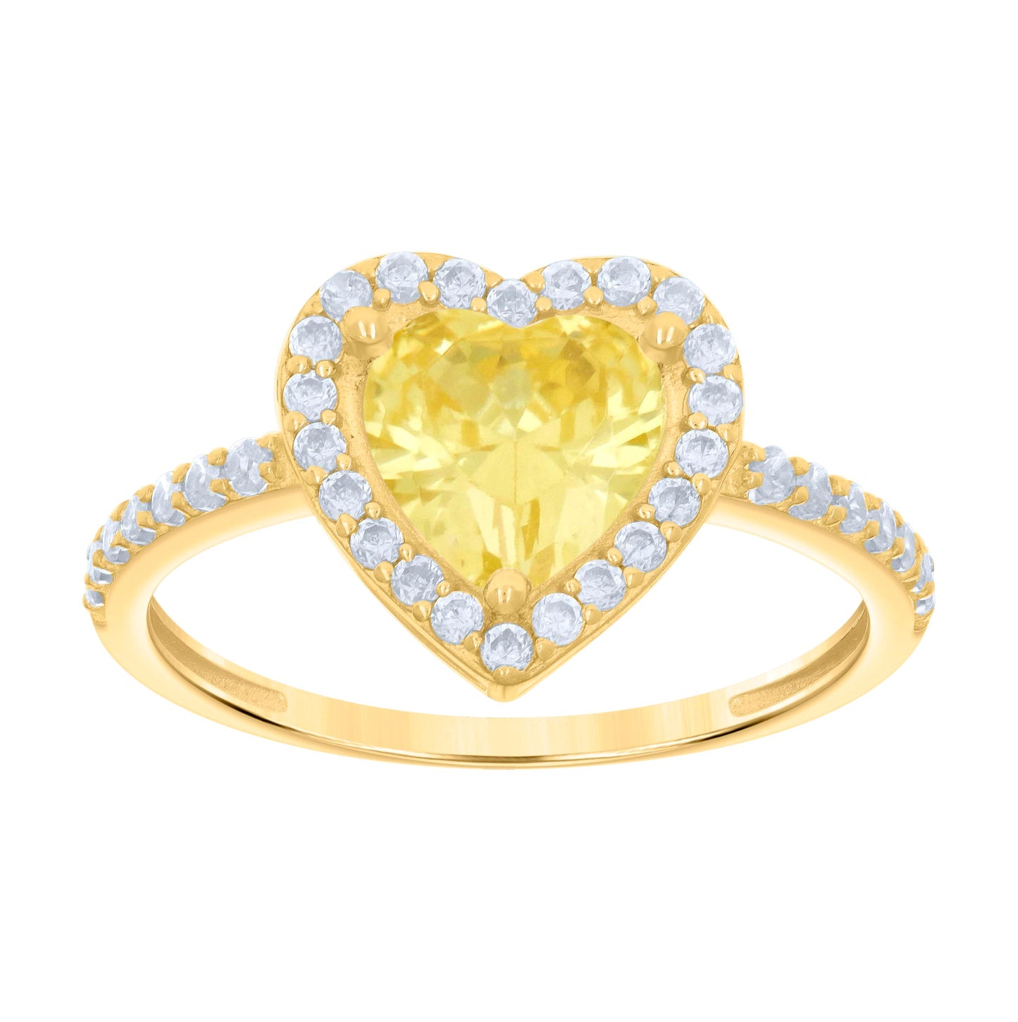 10K Yellow Gold Womens White Heart Round Cubic-Zirconia Heart Bridal Anniversary Engagement Wedding Ring
