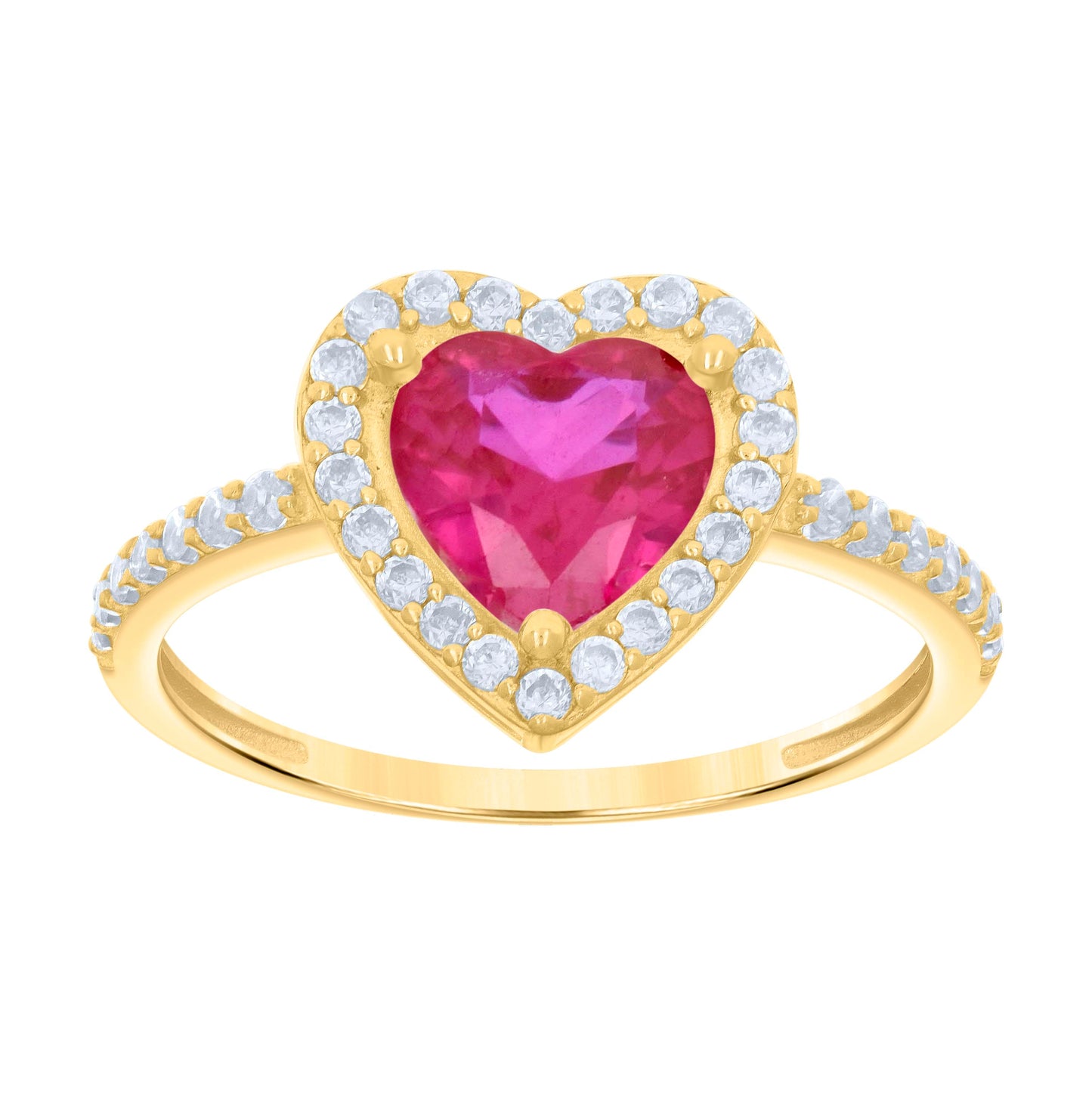 10K Yellow Gold Womens White Heart Round Cubic-Zirconia Heart Bridal Anniversary Engagement Wedding Ring