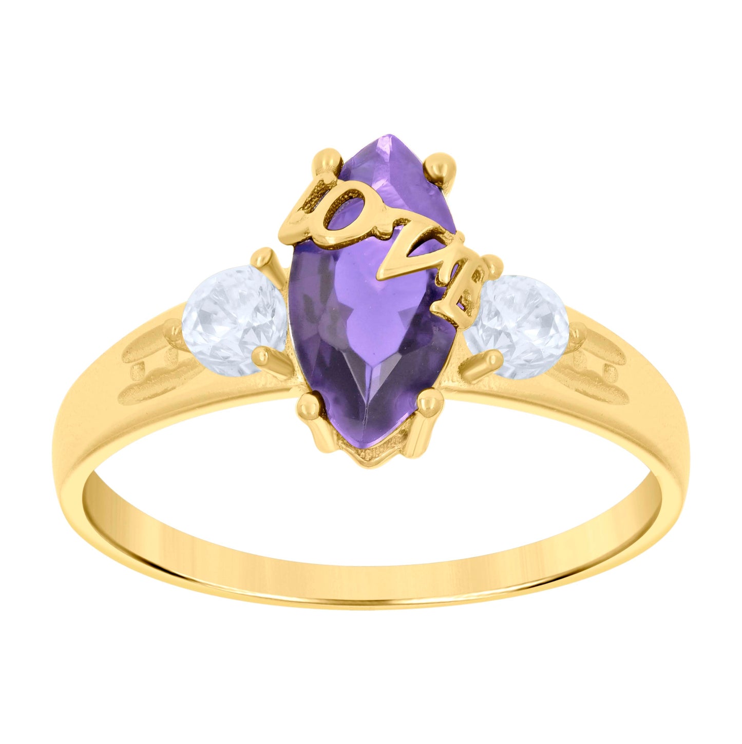 10K Yellow Gold Womens Marquise Round Cubic-Zirconia Love Bridal Anniversary Engagement Wedding Ring