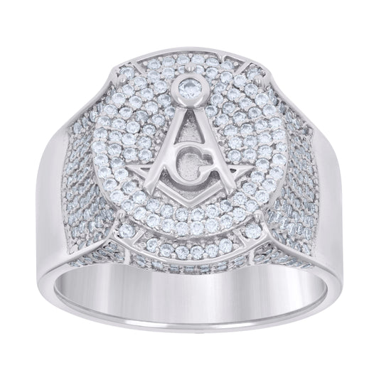 Sterling Silver Mens 2.04ct Moissanite Masonic Symbol Bridal Anniversary Wedding Engagement Band Ring