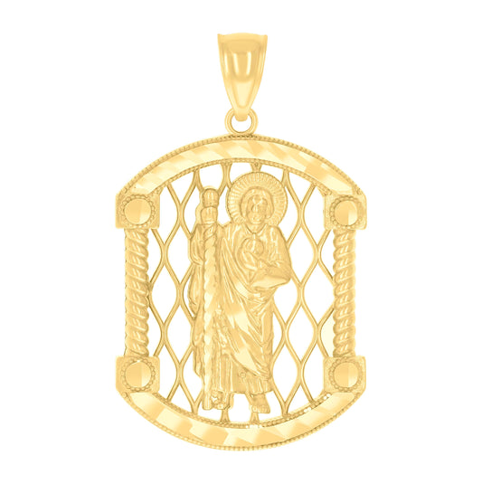 14K Yellow Gold Mens St. Jude Religious Charm Pendant