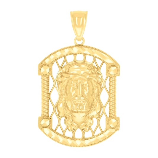 14K Yellow Gold Mens Jesus Religious Charm Pendant