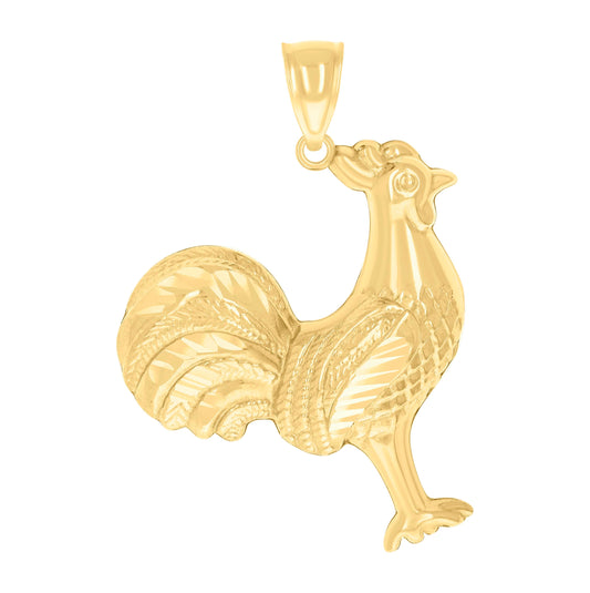 14K Yellow Gold Mens Cock Hen Bird Wildlife Charm Pendant