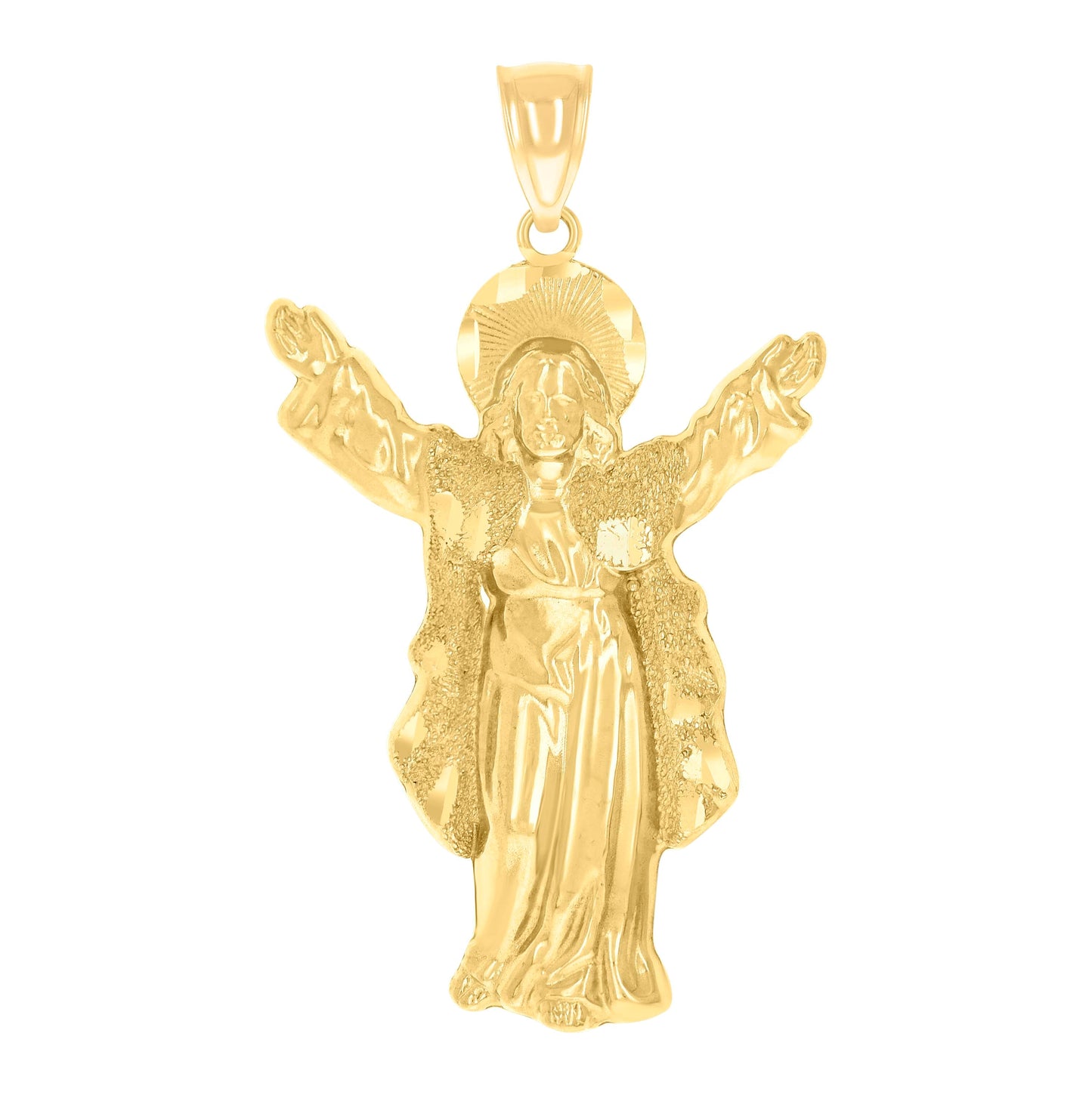 14K Yellow Gold Mens Jesus Religious Charm Pendant