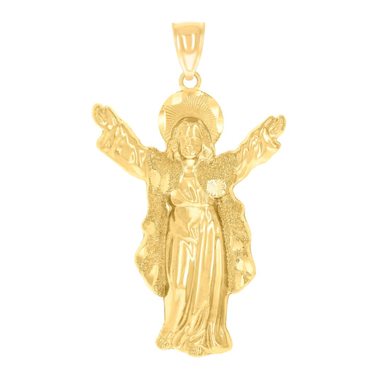 14K Yellow Gold Mens Jesus Religious Charm Pendant