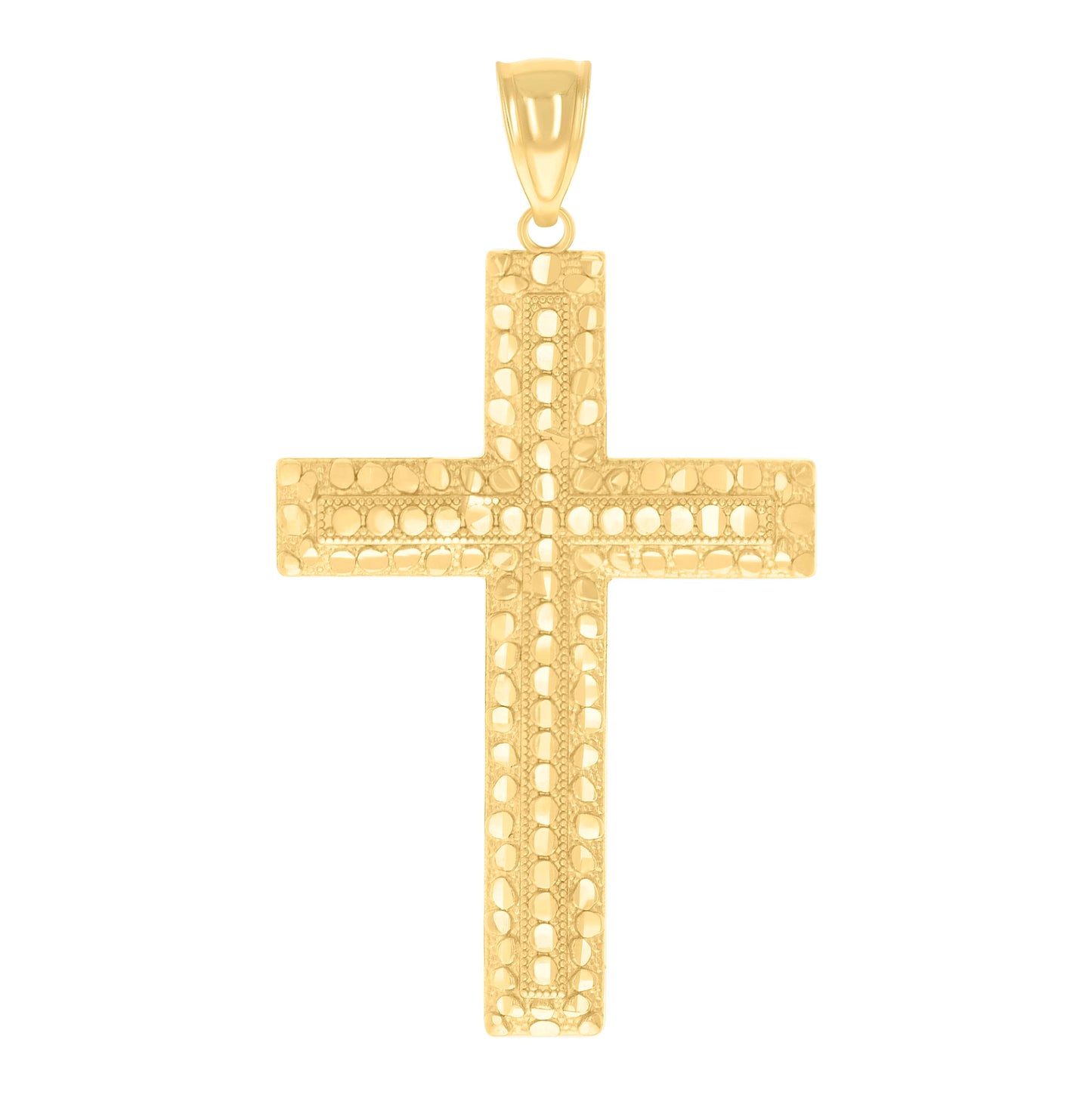 14K Yellow Gold Mens Nugget Cross Religious Charm Pendant