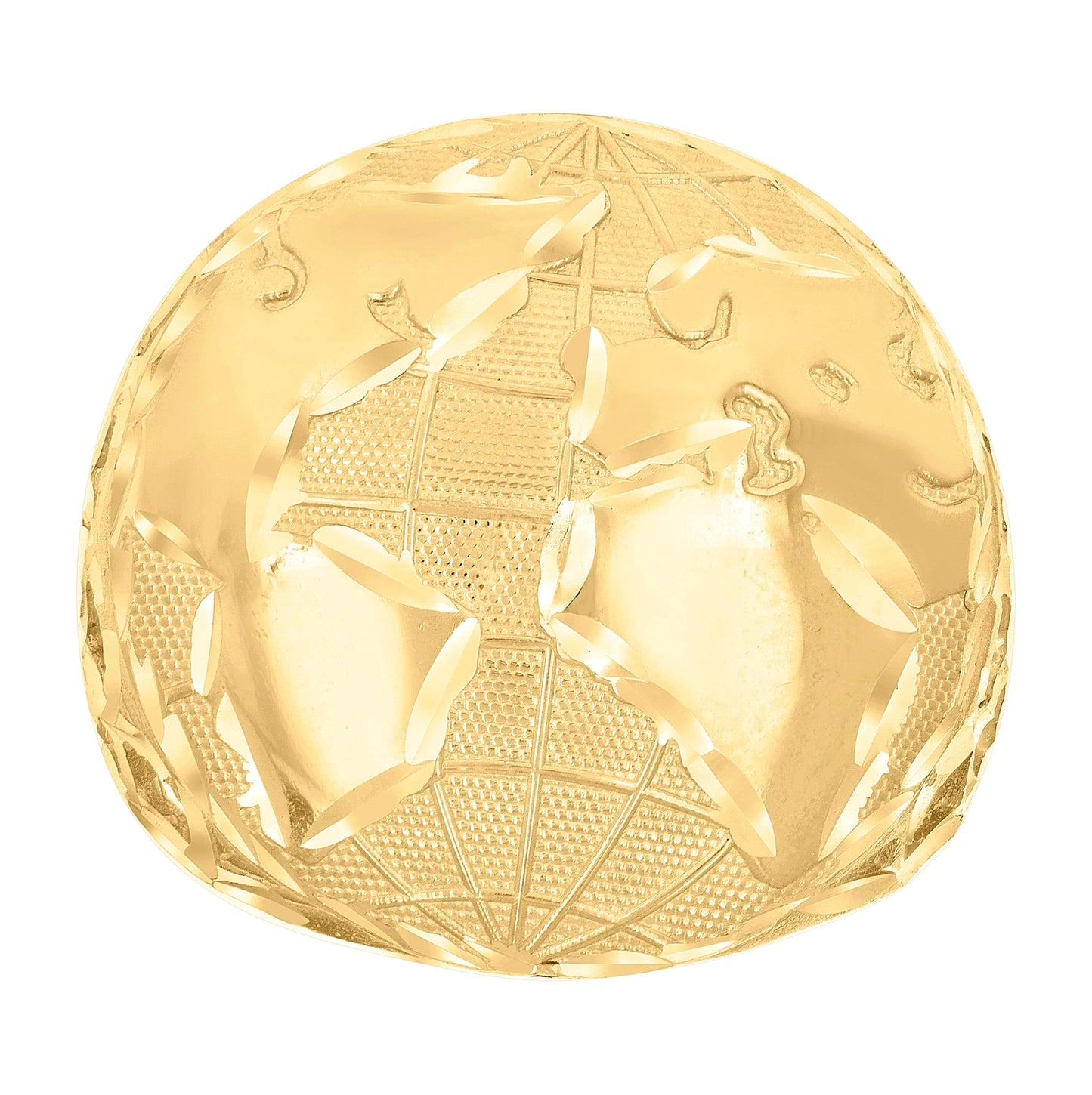 14K Yellow Gold Mens World Map Globe Ring