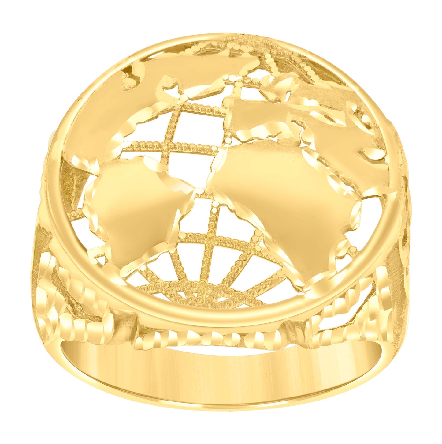 10K Yellow Gold Mens World Map Globe Maps Ring