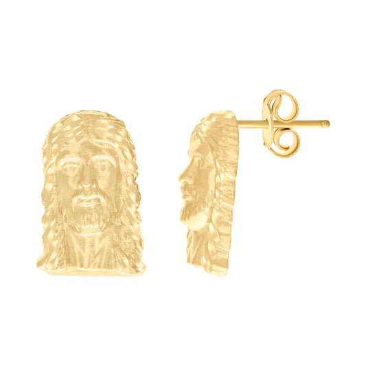 10K Yellow Gold Womens Jesus Religious Stud Earrings