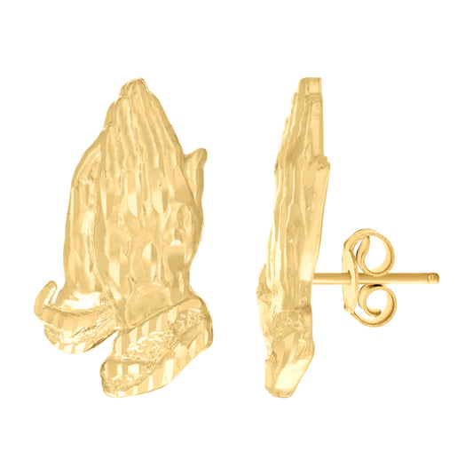 10K Yellow Gold Womens Praying Hands Religious Stud Earrings