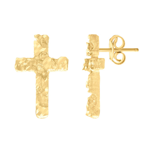 10K Yellow Gold Womens Cross Religious Stud Earrings