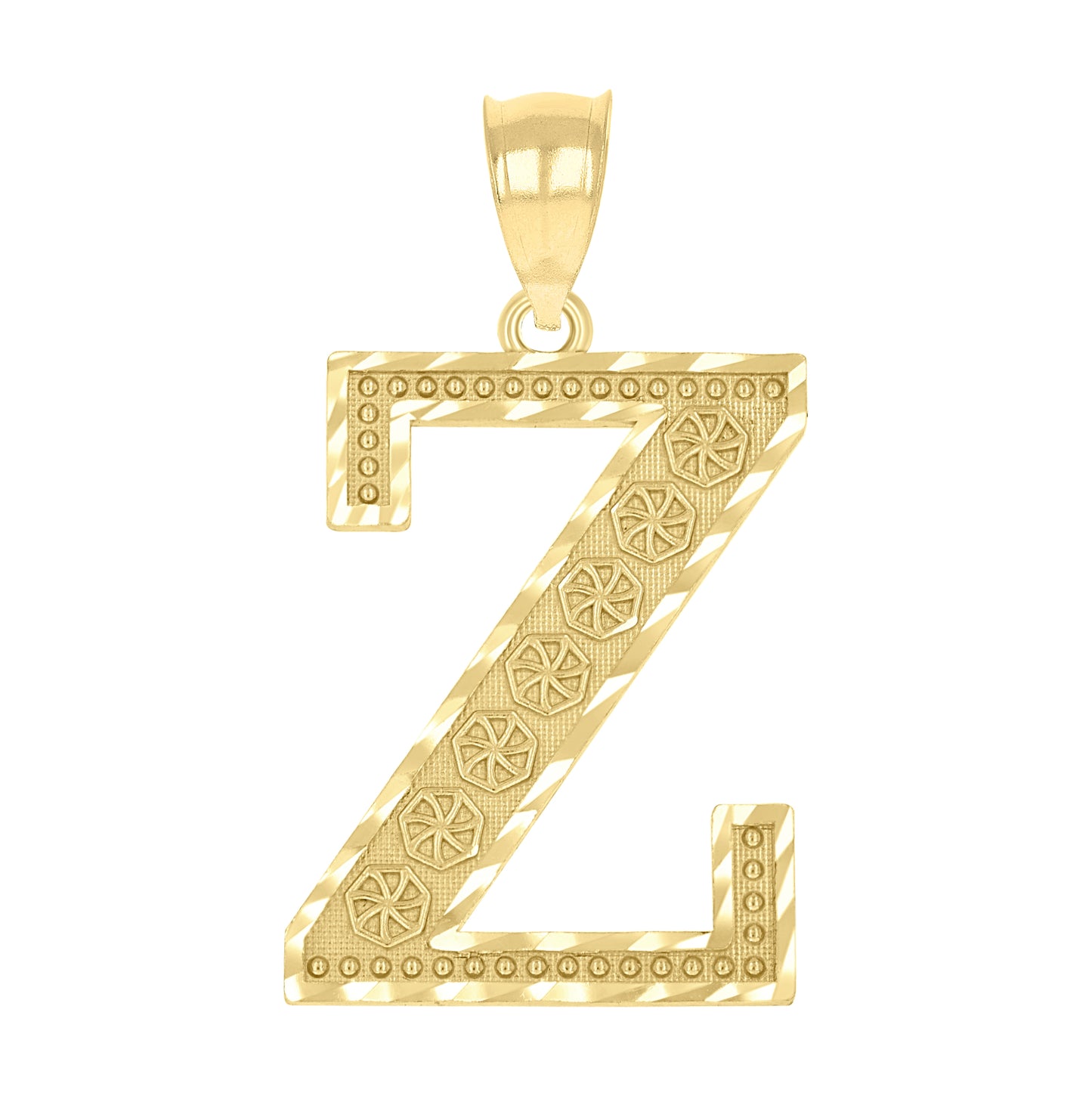 10K Yellow Gold Unisex Diamond-Cut Initial Letter Charm Pendant