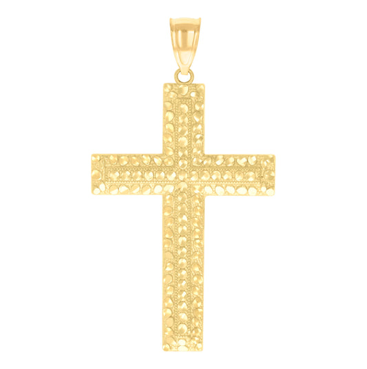 10K Yellow Gold Unisex Nugget Cross Religious Charm Pendant