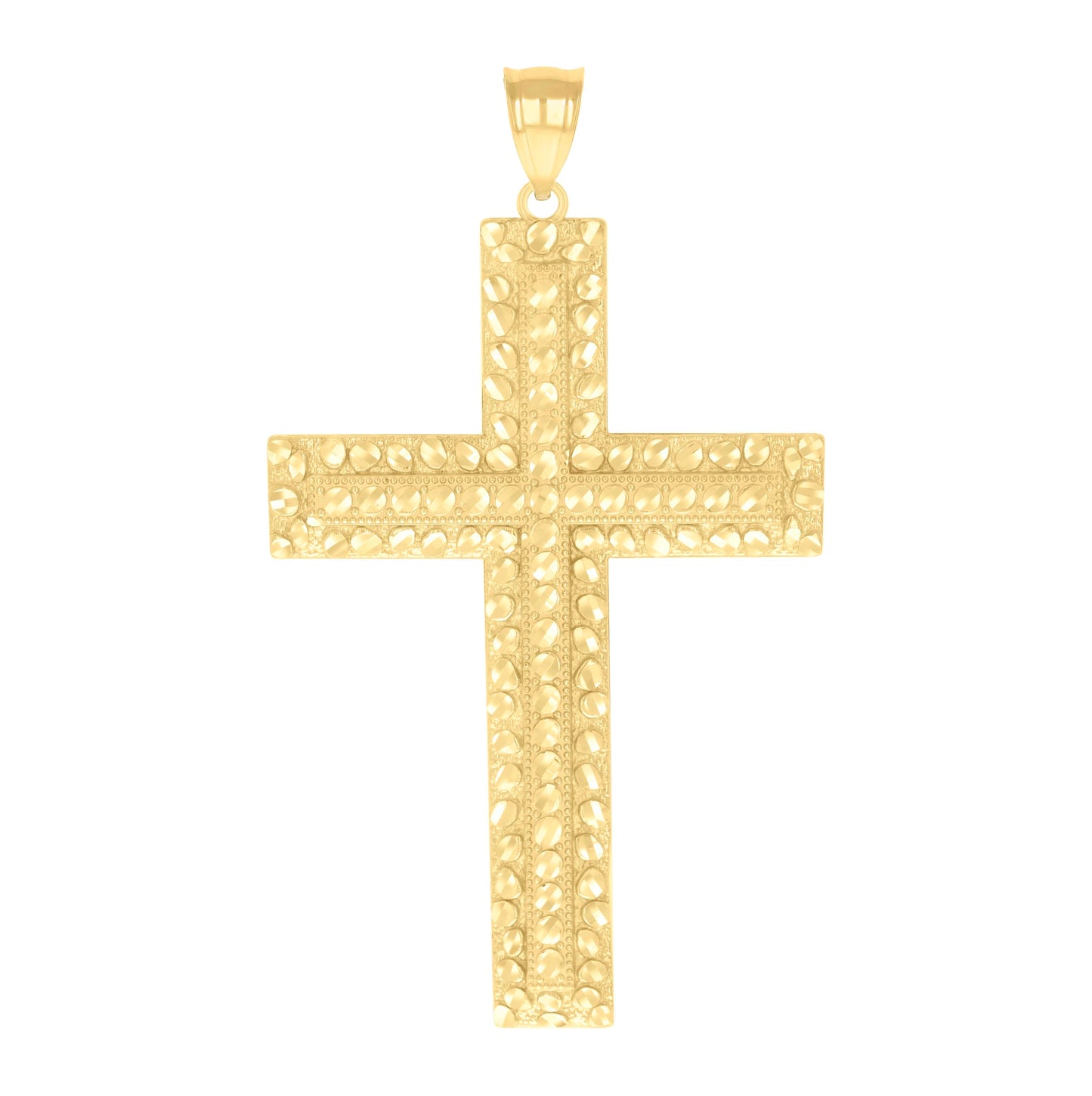 10K Yellow Gold Mens Nugget Cross Religious Charm Pendant