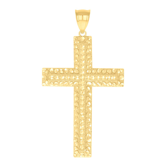 10K Yellow Gold Mens Nugget Cross Religious Charm Pendant