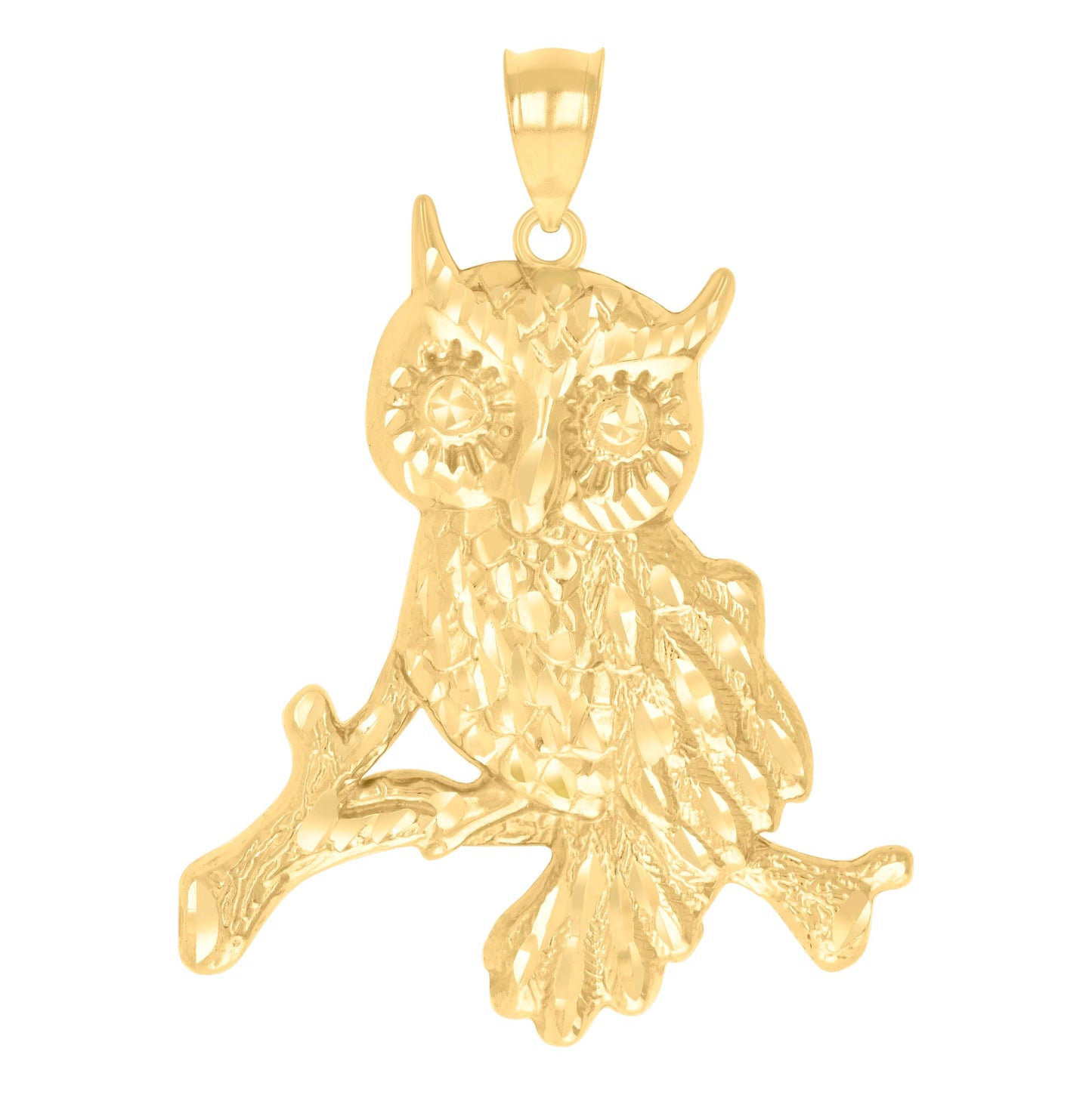 10K Yellow Gold Mens Owl Bird Wildlife Charm Pendant