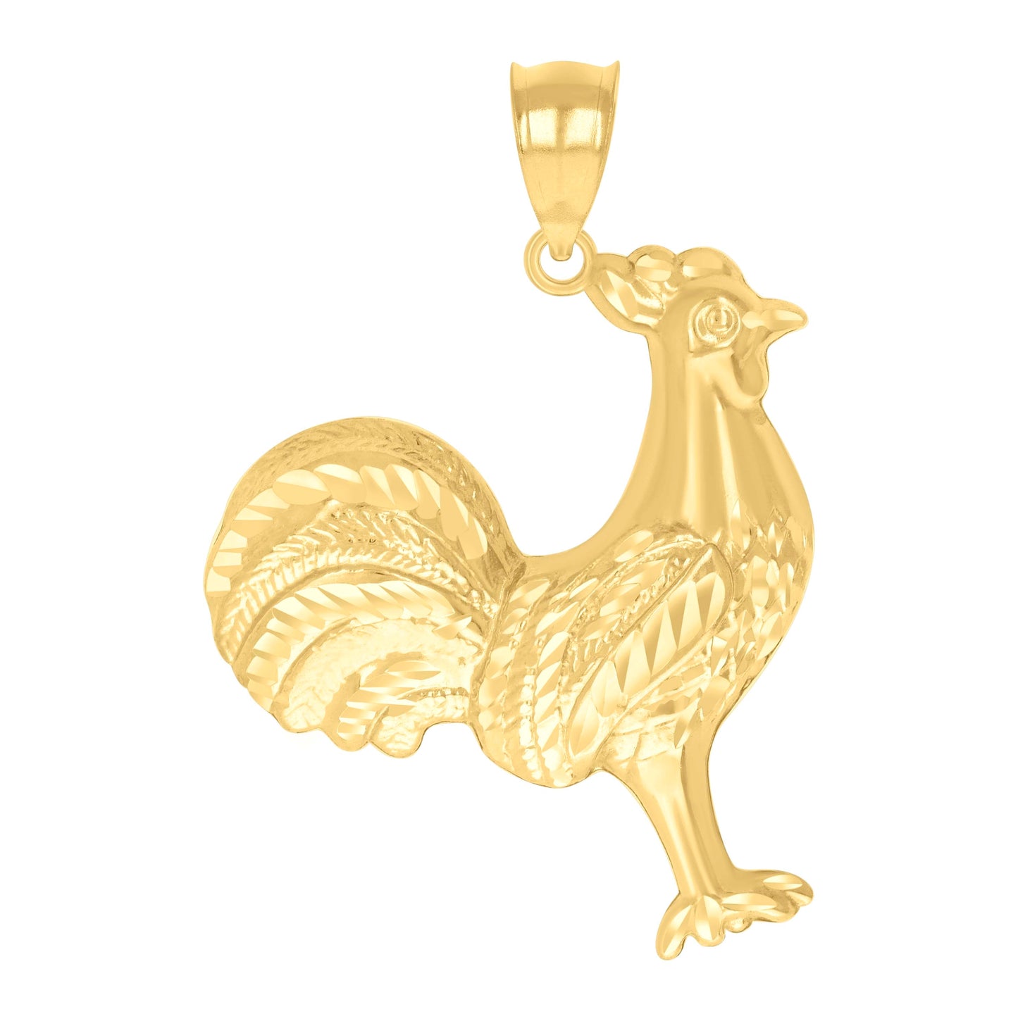 10K Yellow Gold Mens Rooster Bird Wildlife Charm Pendant
