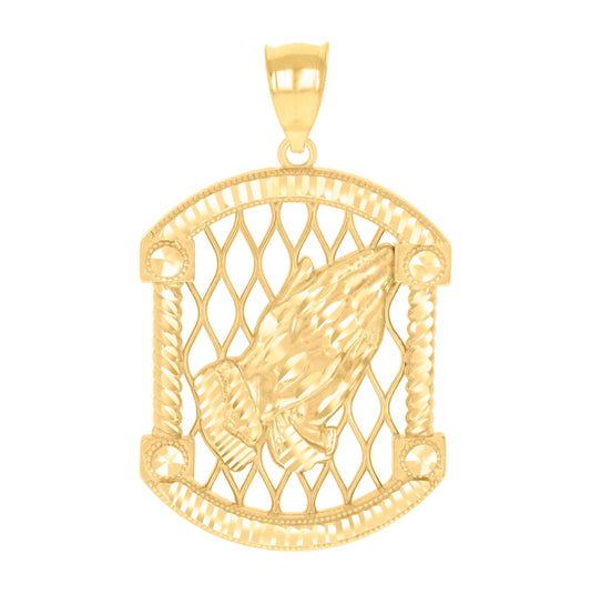 10K Yellow Gold Mens Praying Hands Symbol Religious Charm Pendant