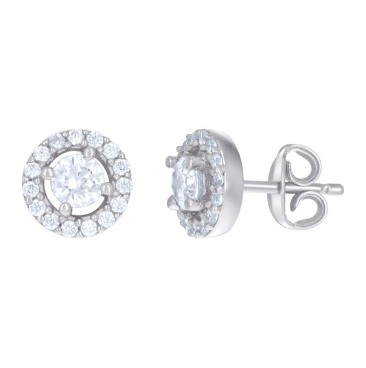Sterling Silver Womens Cubic-Zirconia Round Stud Earrings