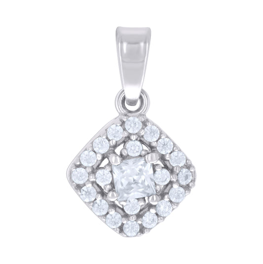 Sterling Silver Womens Princess-Cut Round Cubic-Zirconia Square Fashion Charm Pendant