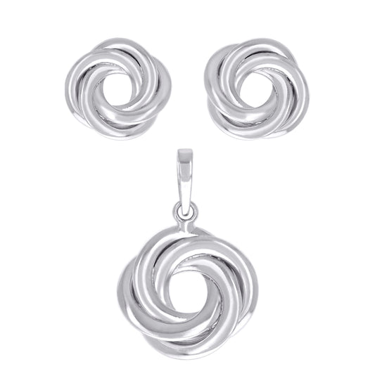 Sterling Silver Womens Love Knot Earrings And Pendant Set