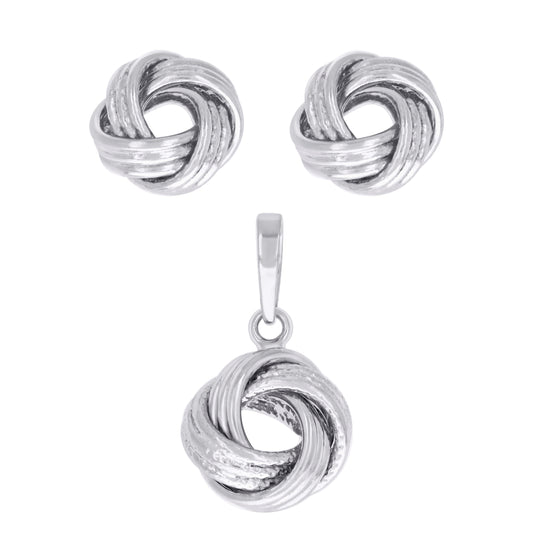 Sterling Silver Womens Love Knot Earrings And Pendant Set