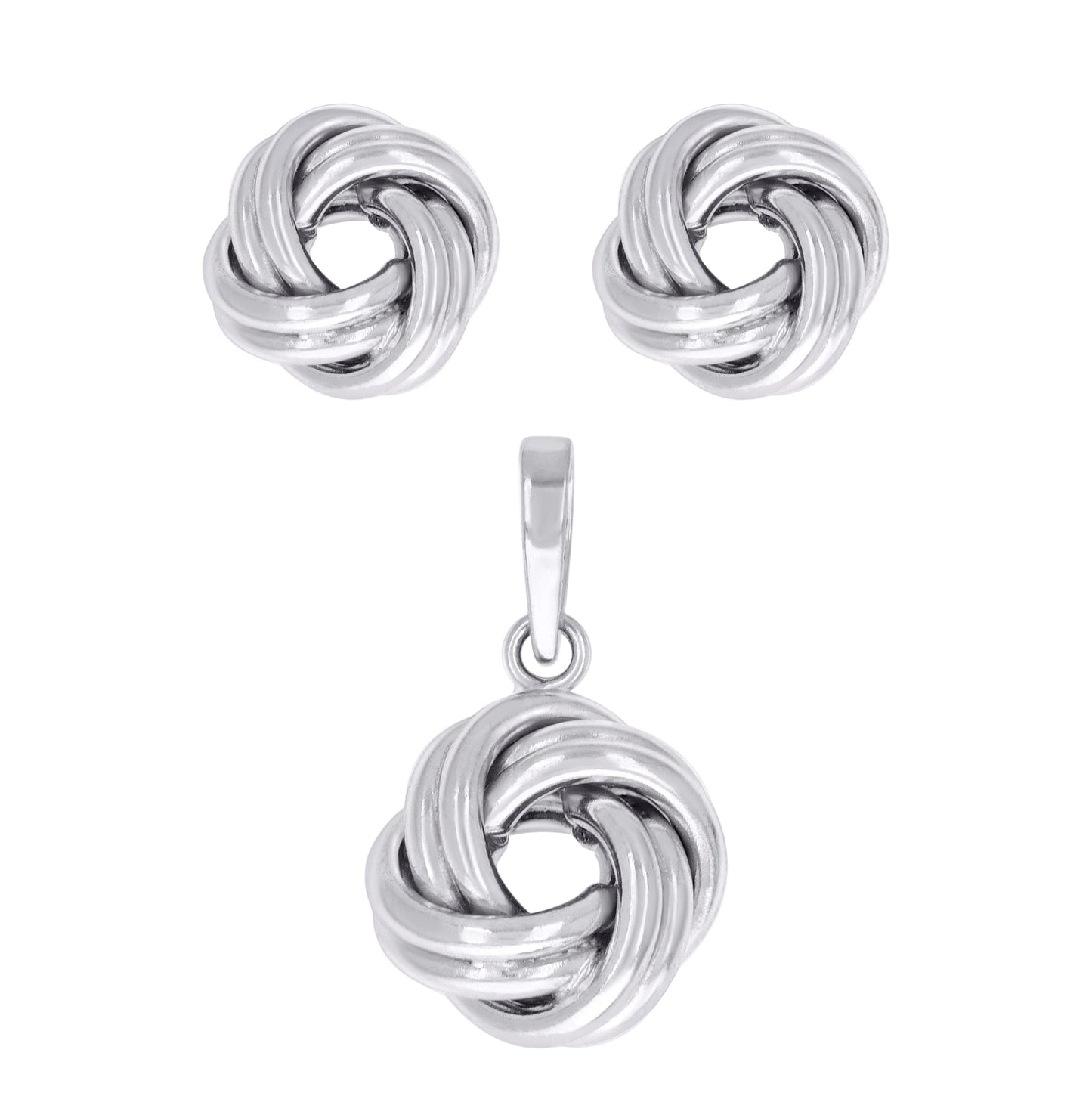 Sterling Silver Womens Love Knot Earrings And Pendant Set