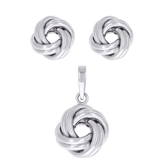 Sterling Silver Womens Love Knot Earrings And Pendant Set