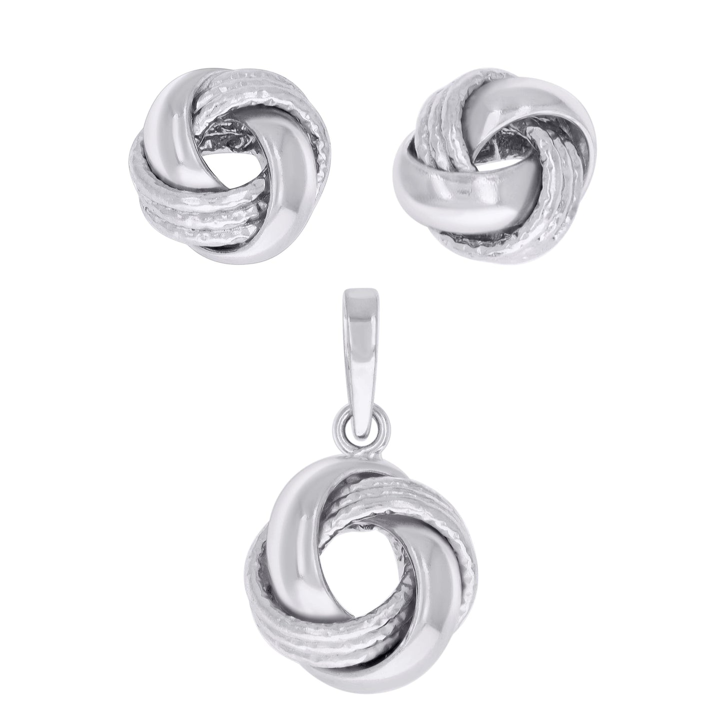 Sterling Silver Womens Love Knot Earrings And Pendant Set