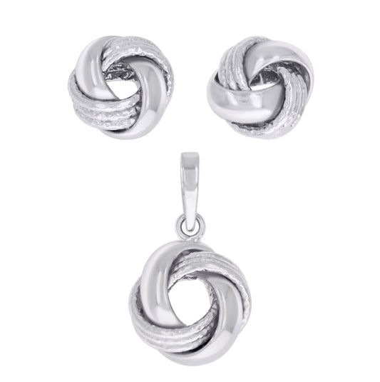 Sterling Silver Womens Love Knot Earrings And Pendant Set