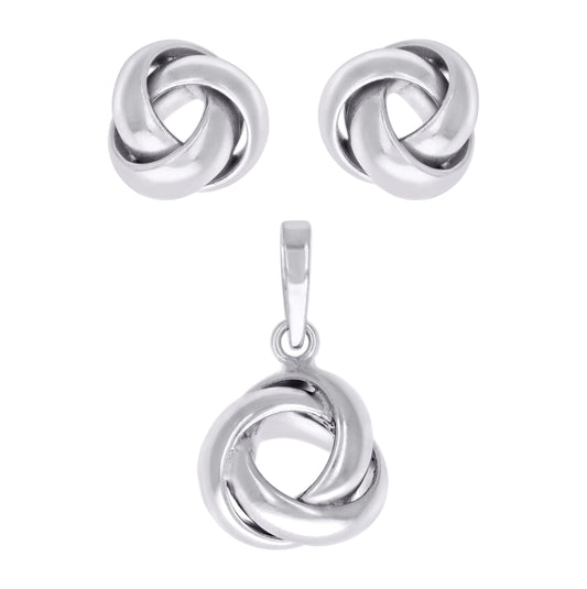 Sterling Silver Womens Love Knot Earrings And Pendant Set