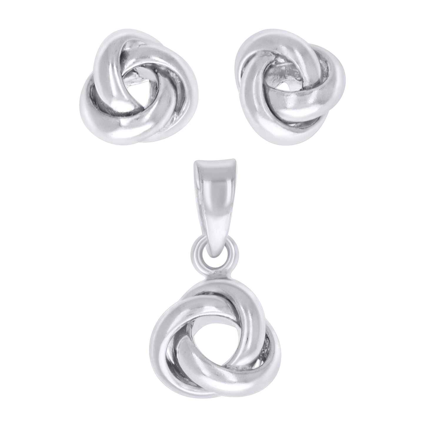 Sterling Silver Womens Love Knot Earrings And Pendant Set