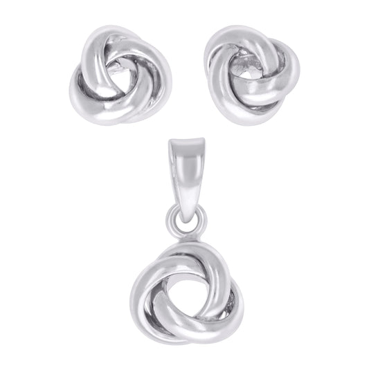 Sterling Silver Womens Love Knot Earrings And Pendant Set