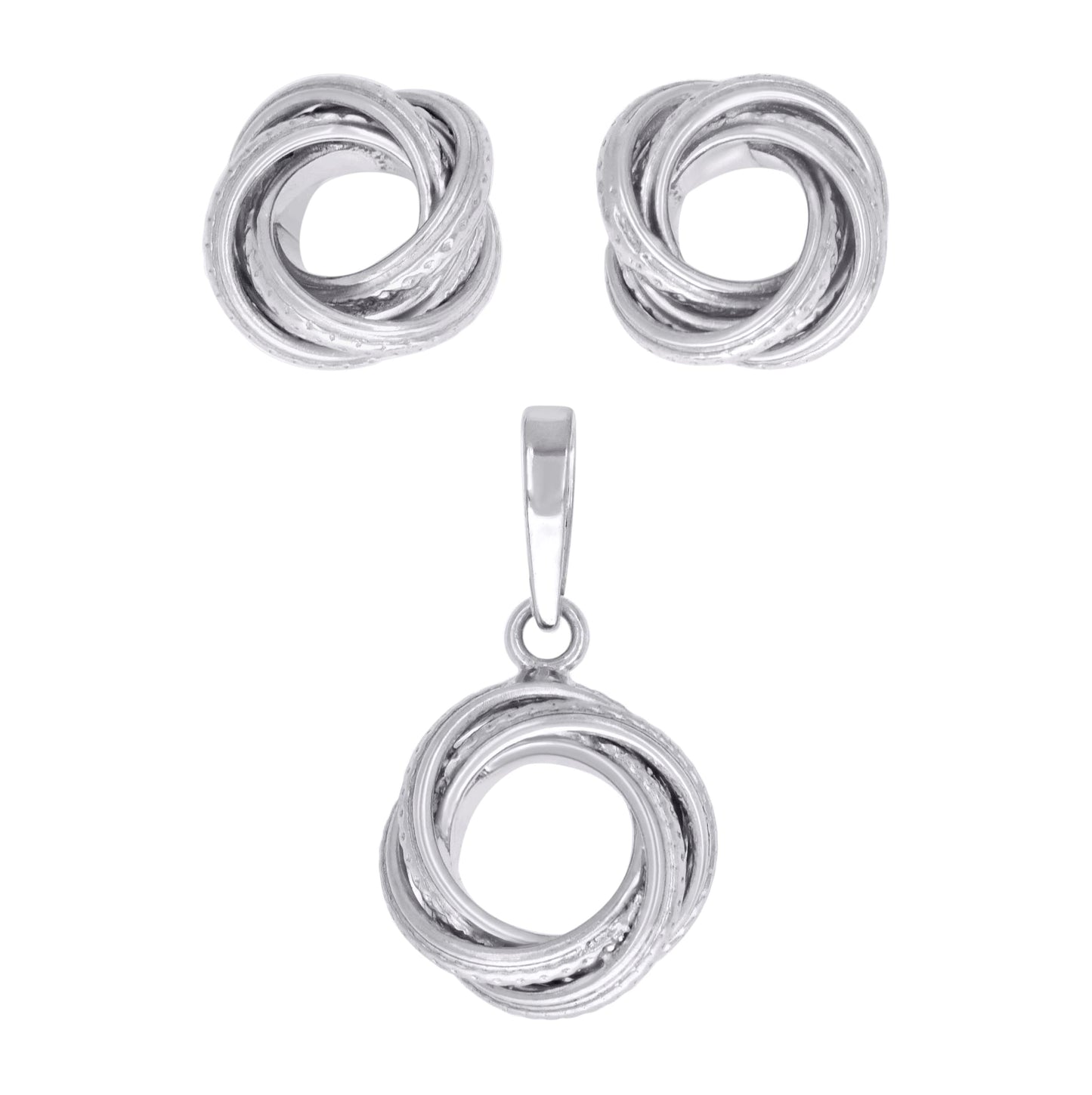 Sterling Silver Womens Love Knot Earrings And Pendant Set