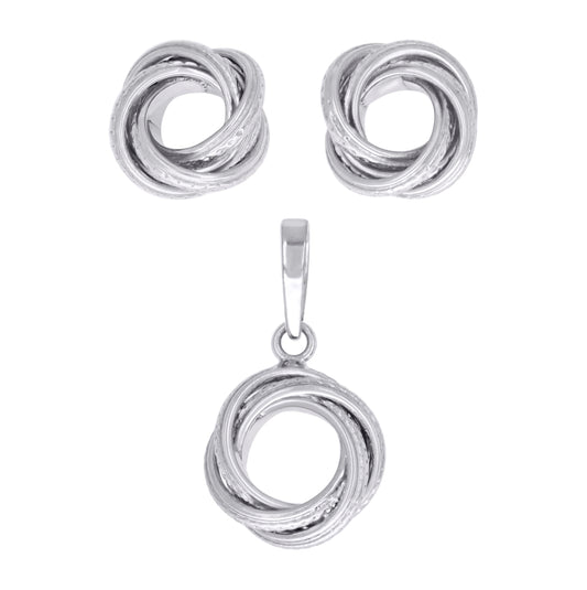 Sterling Silver Womens Love Knot Earrings And Pendant Set