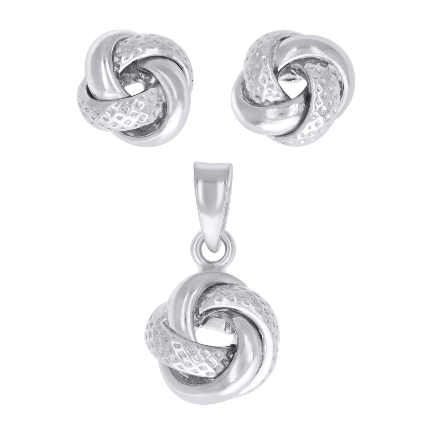 Sterling Silver Womens Love Knot Earrings And Pendant Set