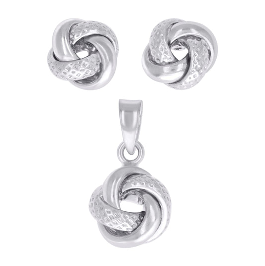 Sterling Silver Womens Love Knot Earrings And Pendant Set