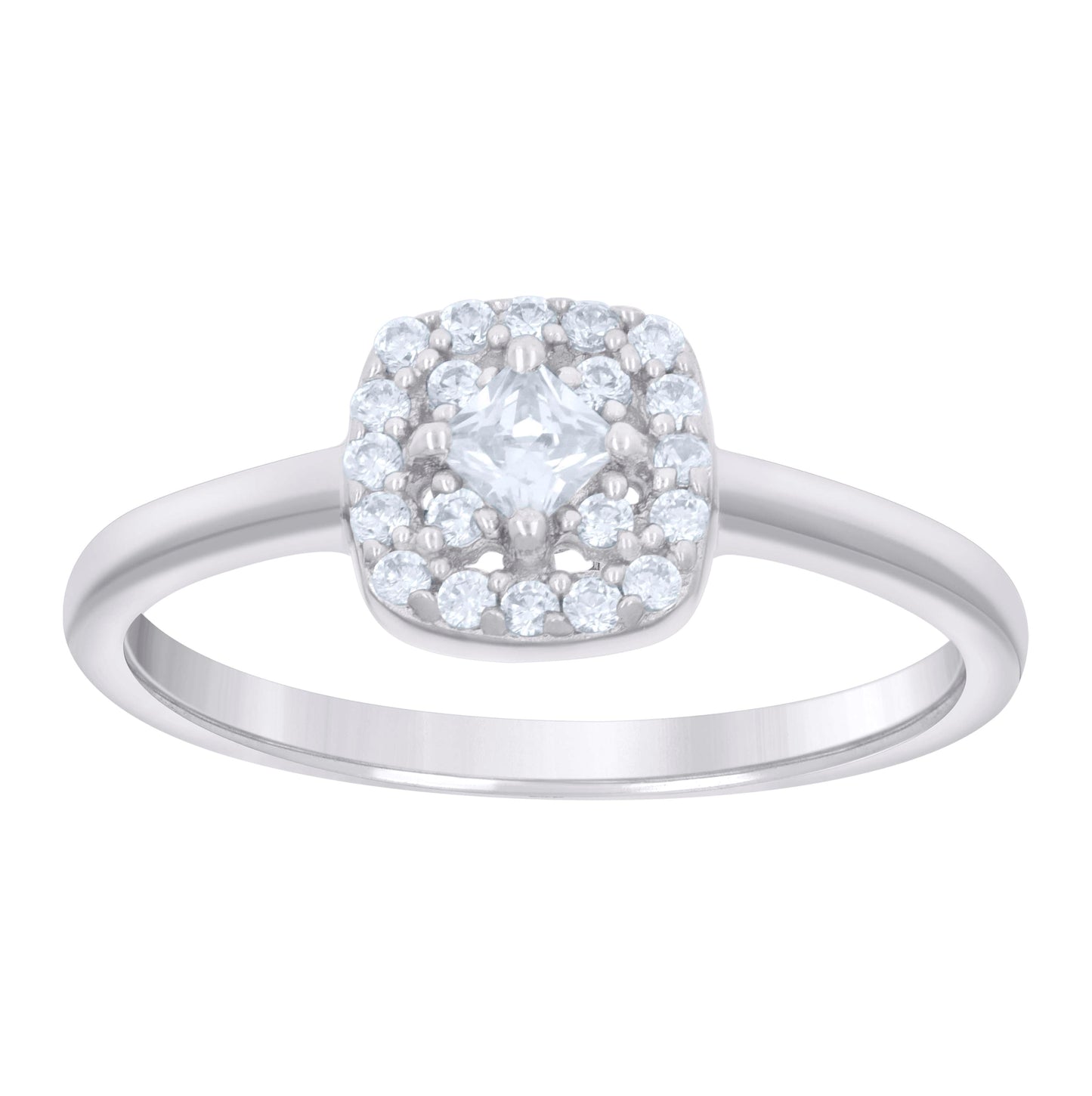 Sterling Silver Womens Princess-Cut Round Cubic-Zirconia Square Head Bridal Anniversary Engagement Wedding Ring