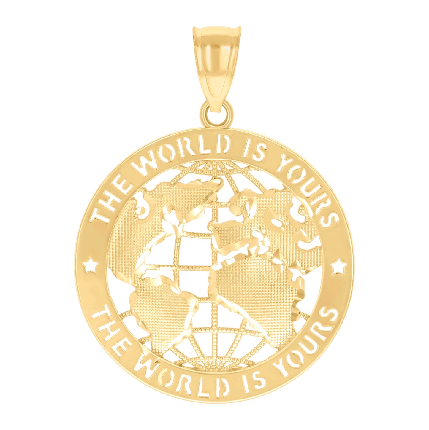 10K Yellow Gold Mens The World Is Yours World Map Charm Pendant